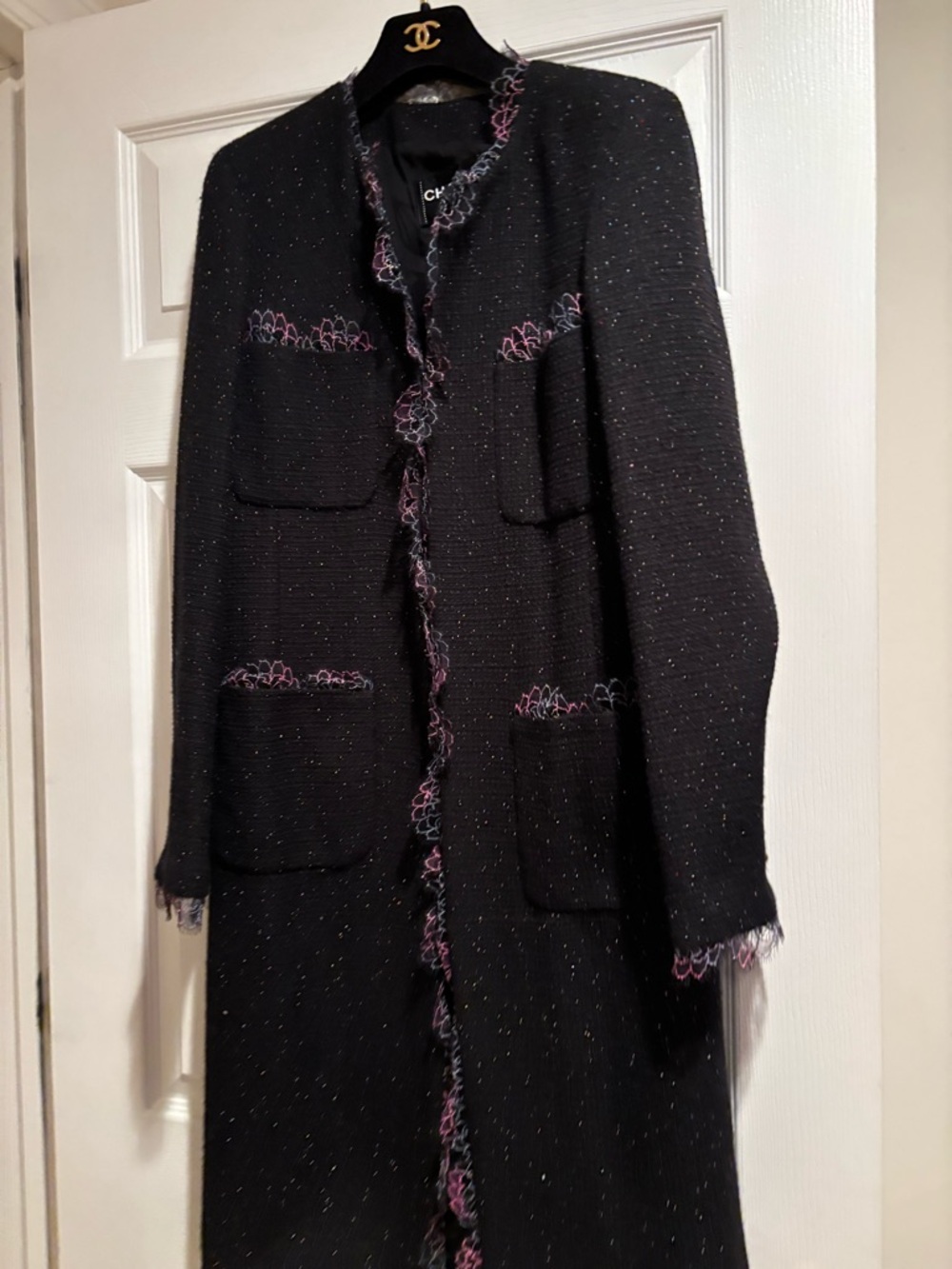 NWT SALE! 🔥Gorgeous CHANEL Black Tweed Coat with Glass Beads